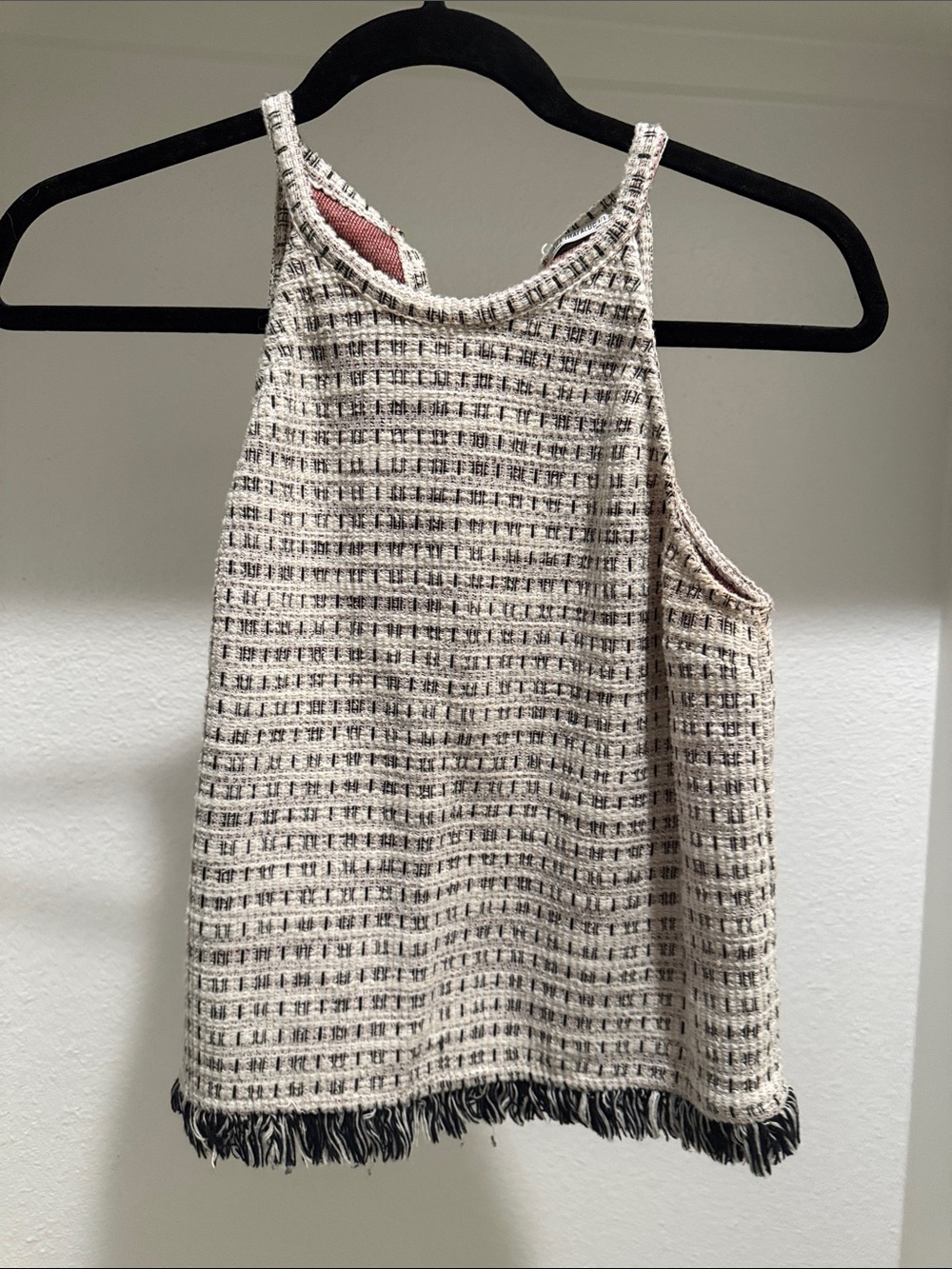 Zara Cream Tweed Fringe Halter Camisole